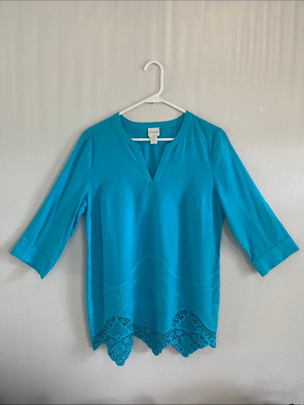 Chico's Bright Turquoise Lace-Trim Tunic